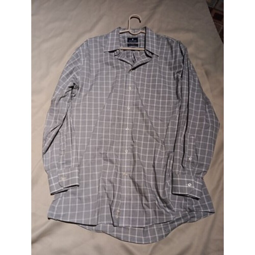 Stafford Men’s Travel Shirt – Grey Plaid, Regular Fit 34/35, Wrinkle-Free